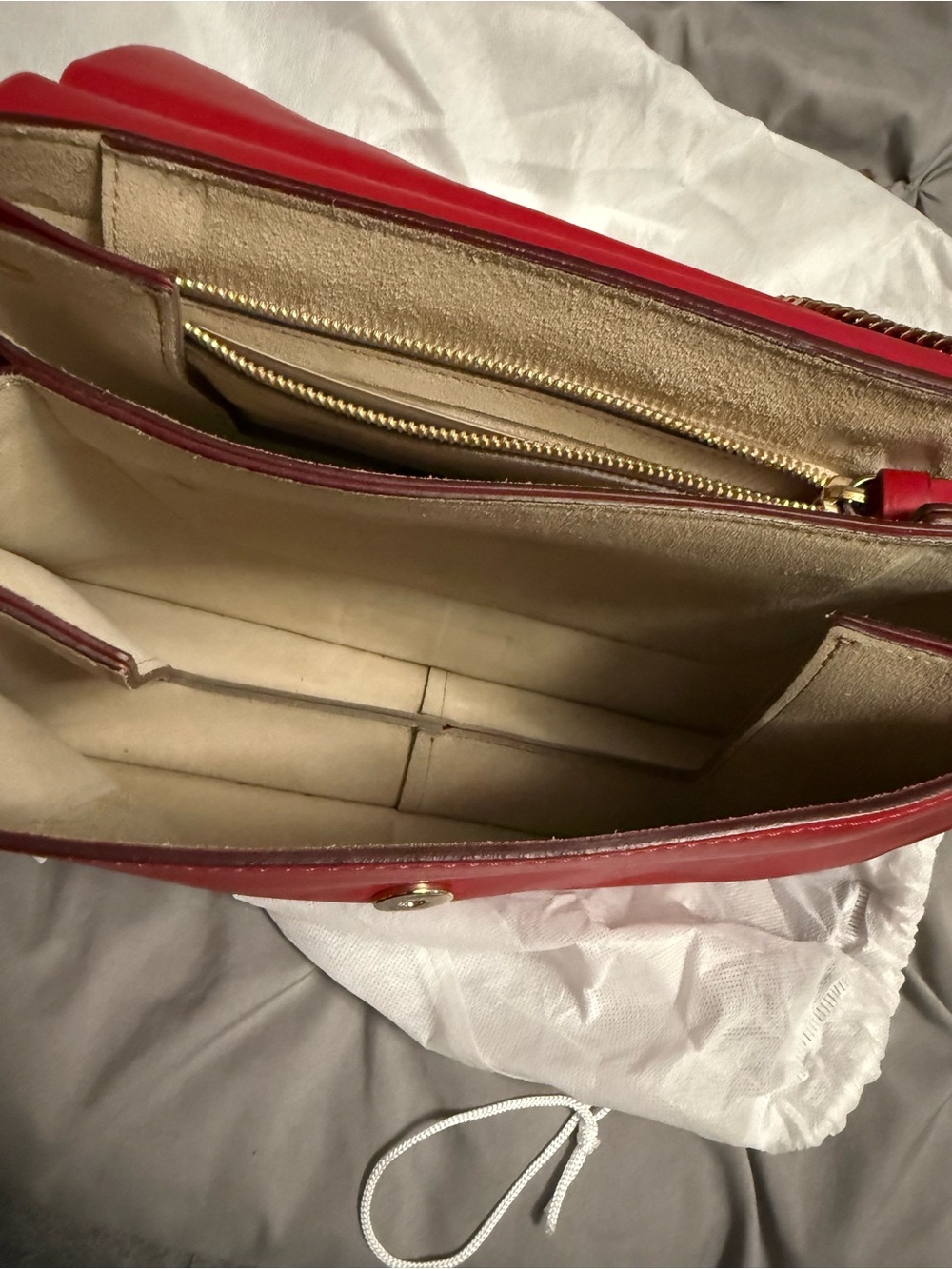 Chloe Red Leather Crossbody Bag with Ring Chain Detail - Picture 4 of 6